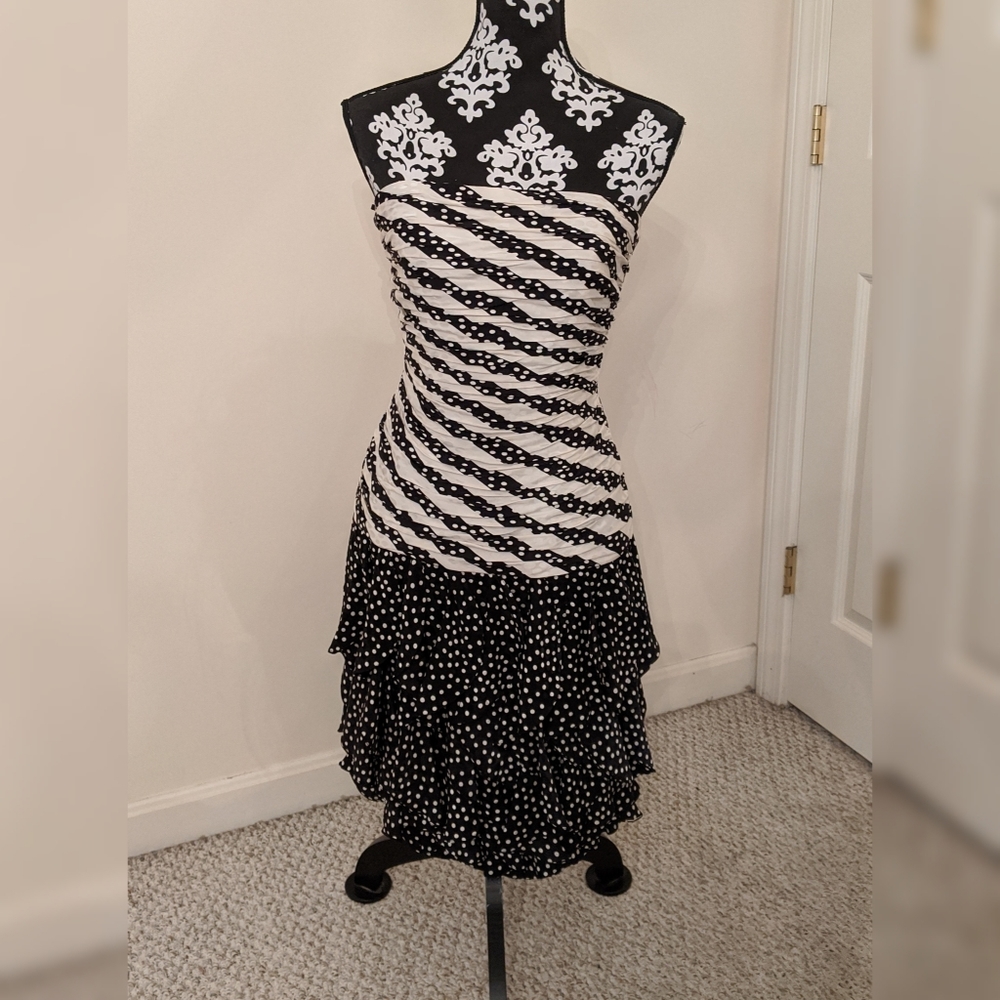 Vintage silk A.J. Bari polka dot strapless dress